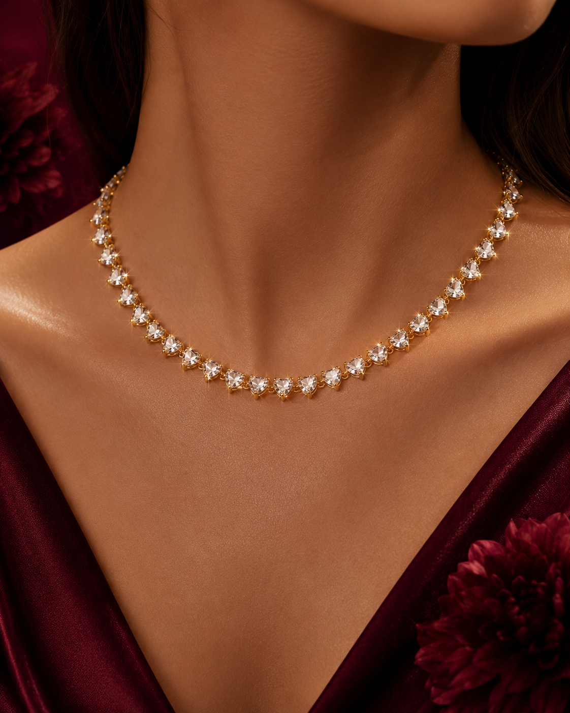Aurielle Heart Tennis Necklace