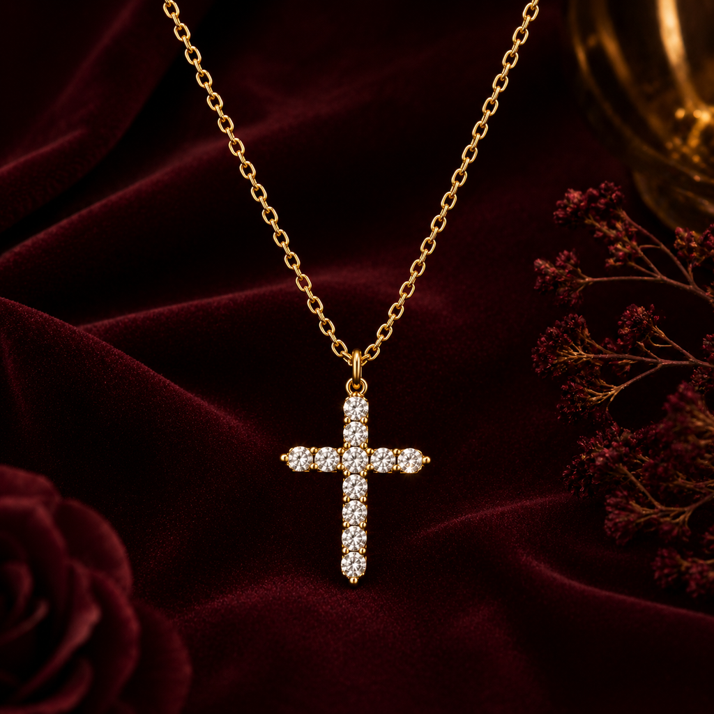 Aurielle Grace Crystal Cross Necklace