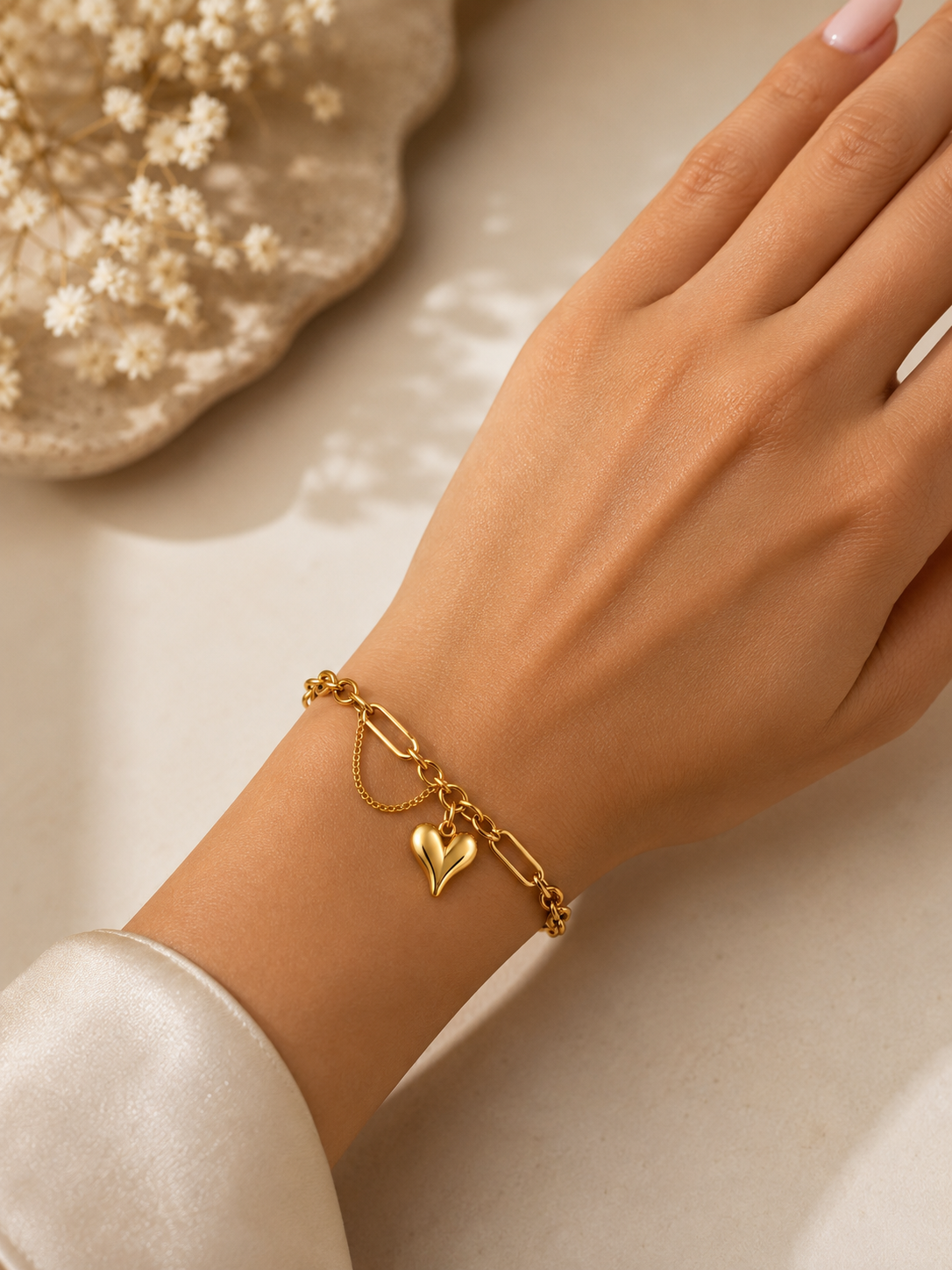 Aurielle Golden Heart Link Bracelet