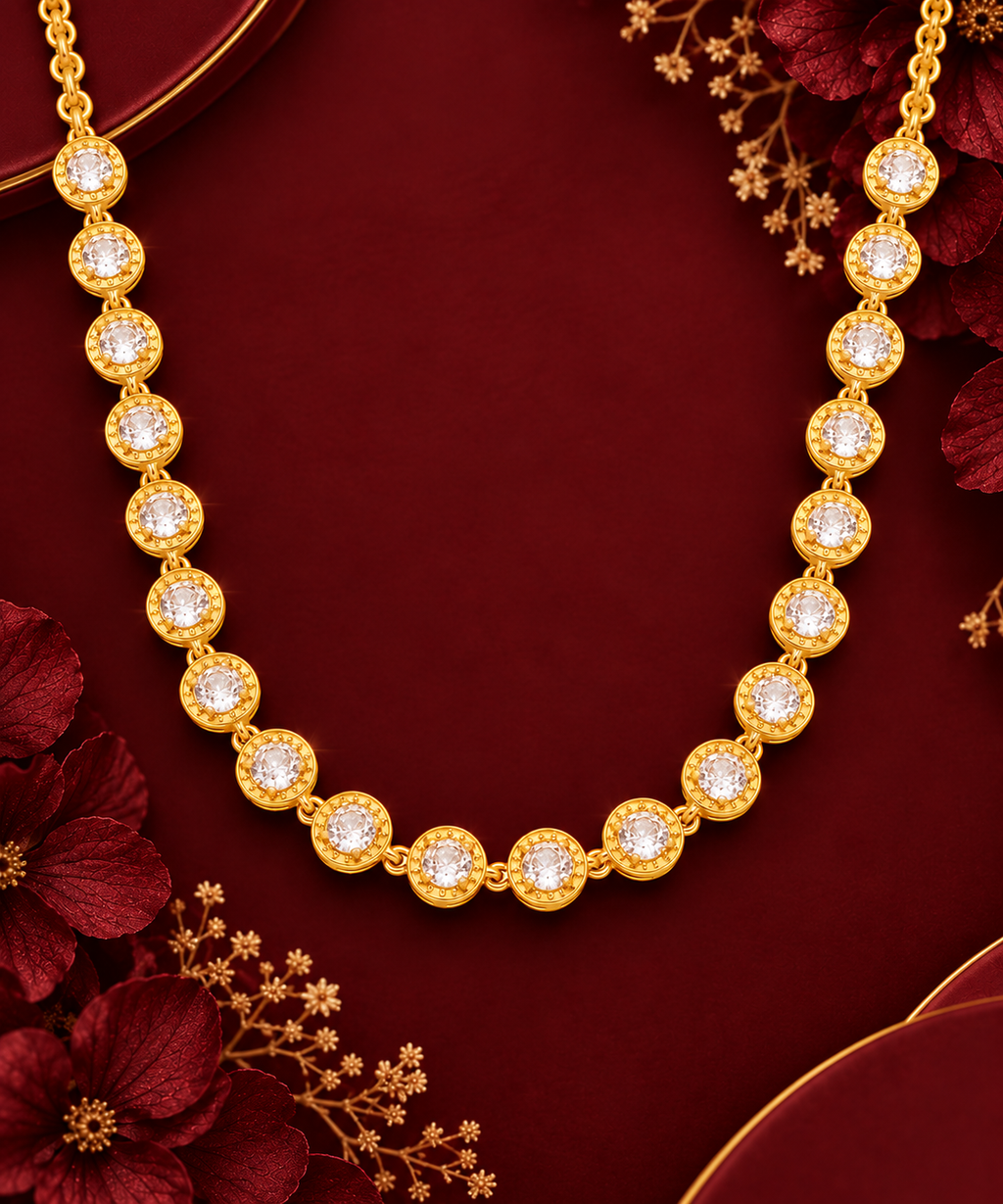 Aurielle Crystal Tennis Necklace – Gold