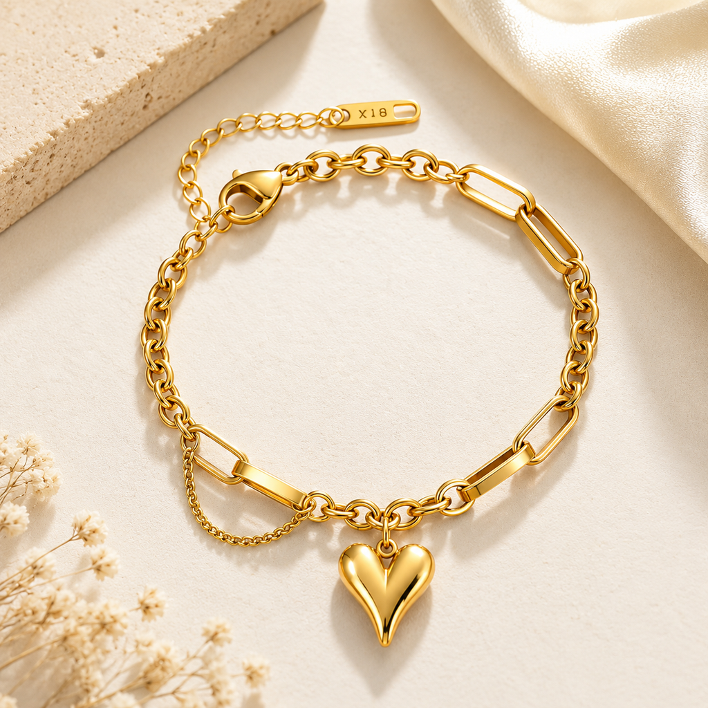 Aurielle Golden Heart Link Bracelet