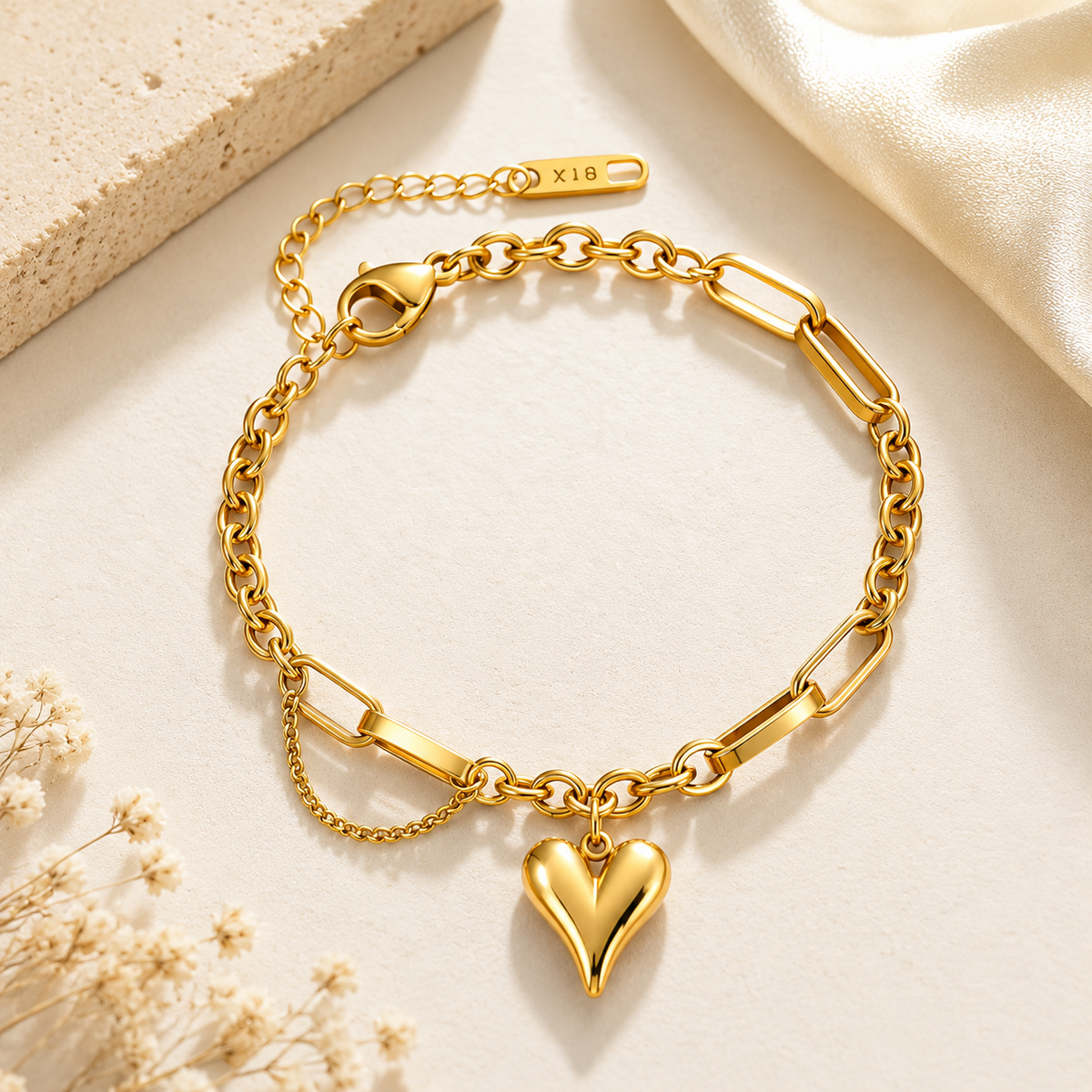 Aurielle Golden Heart Link Bracelet