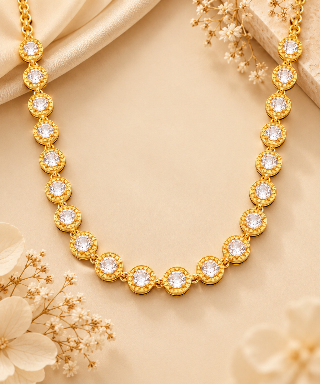 Aurielle Crystal Tennis Necklace – Gold