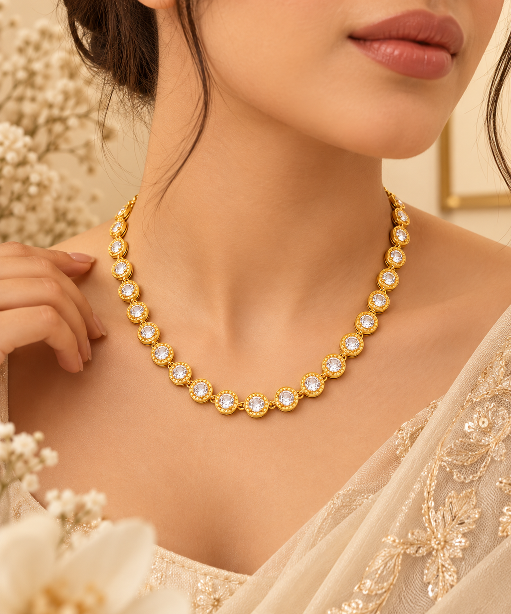 Aurielle Crystal Tennis Necklace – Gold