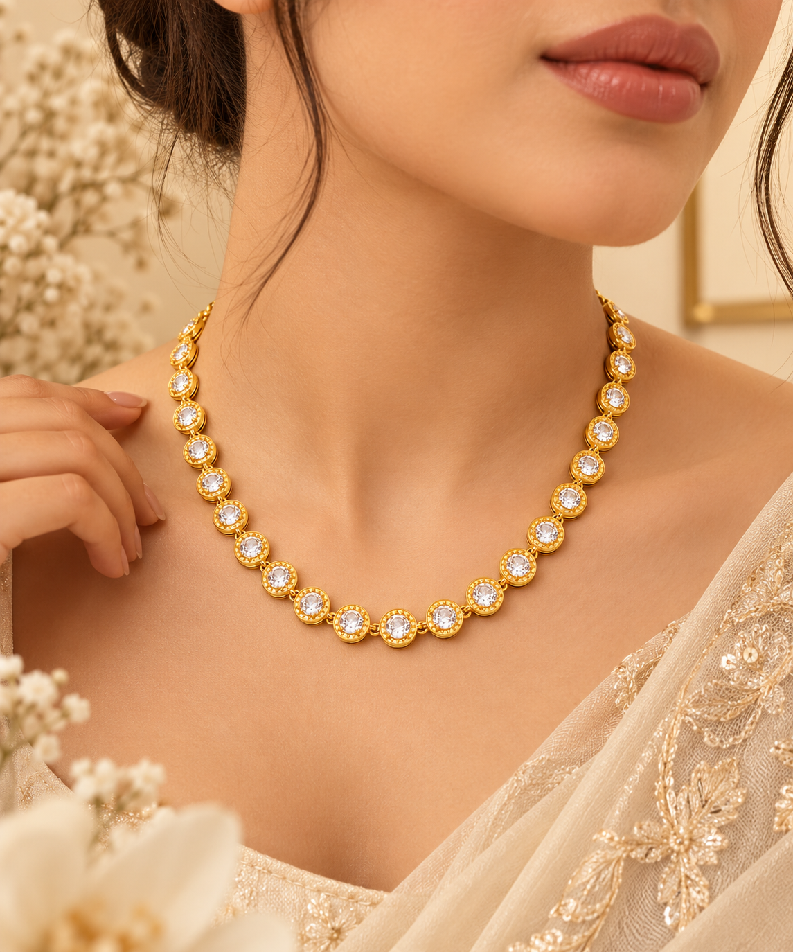 Aurielle Crystal Tennis Necklace – Gold